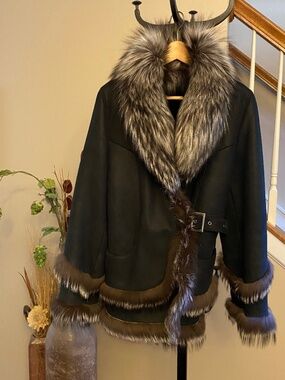 Aşkın Pelle Luxury Handmade Turkish Leather Shearling Fox Fur Jacket Medium